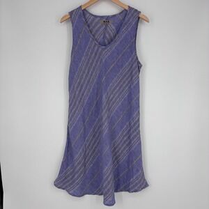 FLAX Linen A Line Dress Womens M Purple Gold Striped Sleeveless Lagenlook Shell